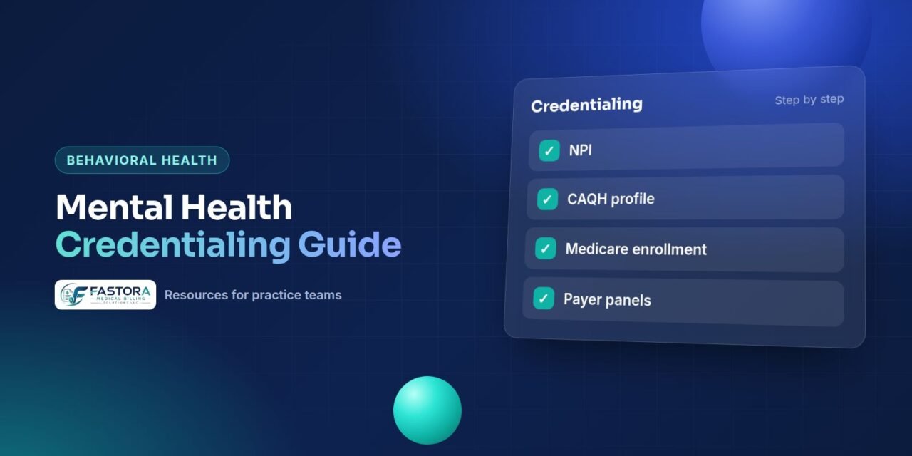 Illustration for the Fastora guide: Mental Health Credentialing Guide: NPI, CAQH, Medicare and Insurance Panels