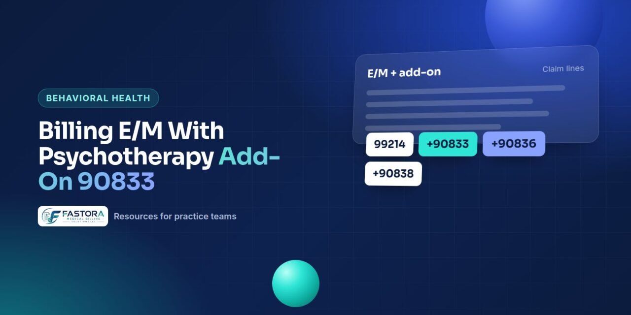 Illustration for the Fastora guide: Billing E/M With Psychotherapy Add-On 90833