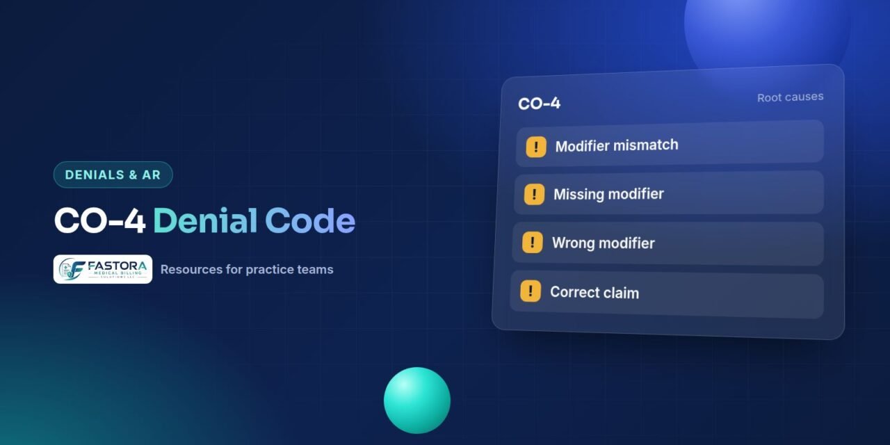 Illustration for the Fastora guide: CO-4 Denial Code: Modifier Mismatches and How to Fix Them