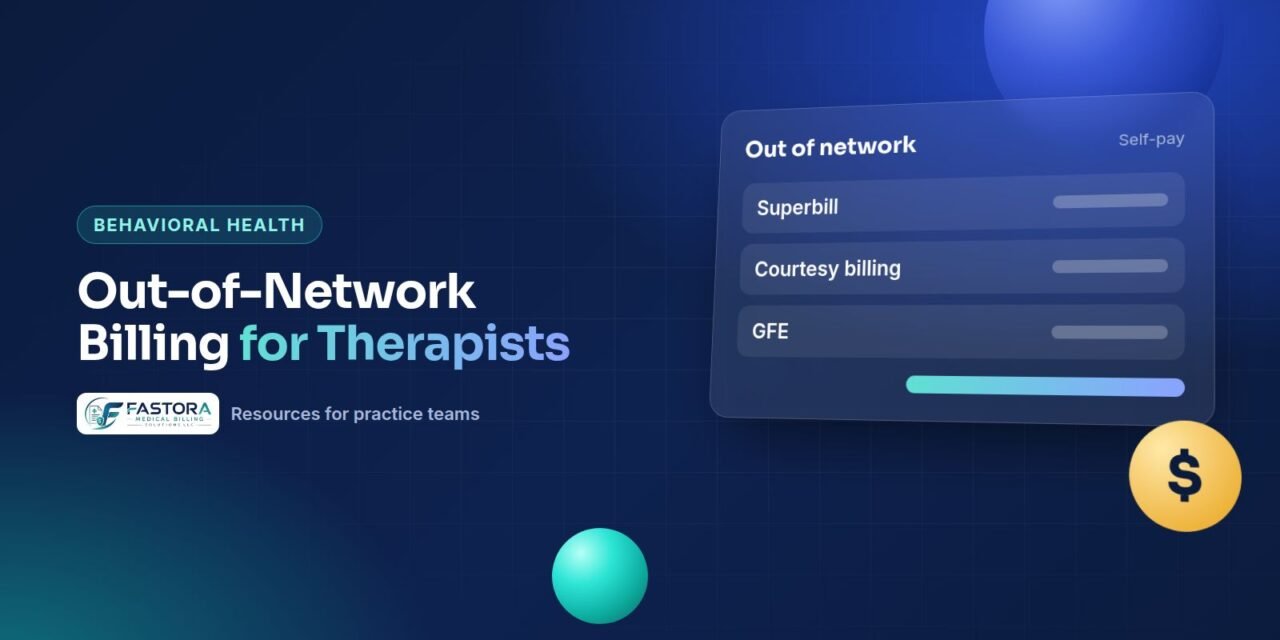 Illustration for the Fastora guide: Out-of-Network Billing for Therapists